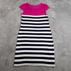Tori Richard Striped Knit Dress Casual Short Sleeve Pink Blue Size‎ M